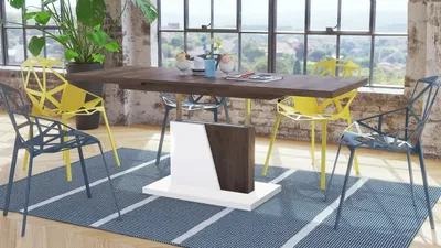 Produktbild von Grand Noir Couchtisch ausziehbar höhenverstellbar 120-180cm in Eiche dunkel - Weiß matt modern vielseitig Wohnzimmertisch Esstisch Beistelltisch Sofatisch platzsparend hochwertig Wohnzimmer