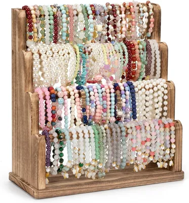 Immagine prodotto di Supporto per braccialetti in legno con 4 livelli, ideale per esporre gioielli