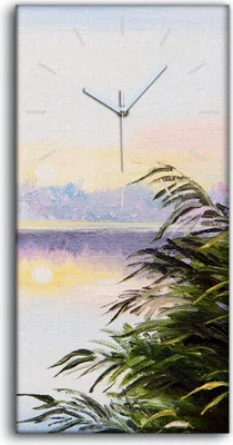 Produktbild von Dekor Leinwand Uhr Wandbilder 30x60 Gemälde See Bäume Himmel Sonnenuntergang - weiße Hände