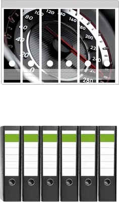 Produktbild von Wallario 6 Stück breite Ordner inkl. Klebeetiketten mit Motive Tachometer bei Höchstgeschwindigkeit -  Set mit Rückenschildern / Ordnerrücken Stickern