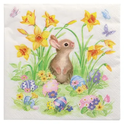 Produktbild von 20 Servietten Cute Bunny - Hase im Narzissenfeld 33x33cm