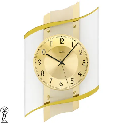 Produktbild von AMS 5515 Wanduhr Funk Funkwanduhr analog golden mit Glas modern
