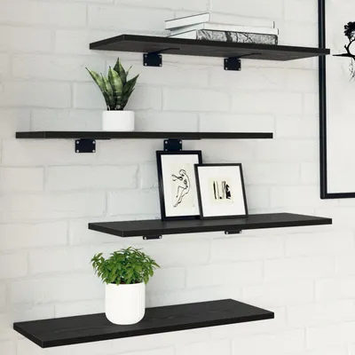 Produktbild von Schwarze Eichen Bücherregal Bretter - 4er Set, 60x20x1,5 cm, aus Spanholz, Design Bücherregale Neu