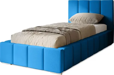 Produktbild von Polsterbett Menos 90x200 cm, Bett mit Kopfteil, Matratze, Bettkasten und Lattenrost aus Holz, Velourstoff:  Blau