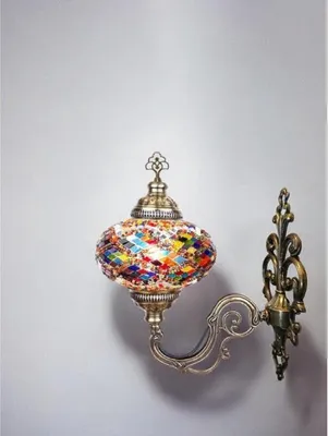 Zdjęcie produktu dla Turecka lampa ścienna w stylu marokańskim, w ciepłych kolorach i z orientalną mozaiką – romantyczne oświetlenie nastrojowe LED.