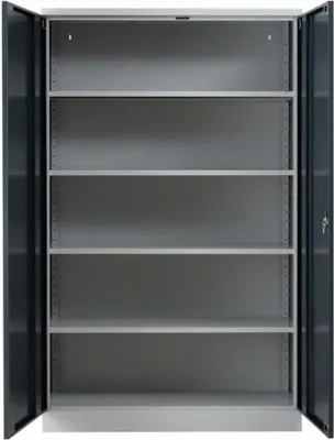 Produktbild von Stahlschrank BEE mit 4 verzinkten Fachböden | HxBxT 195x120x60cm | Korpusfarbe Lichtgrau, Frontfarbe Anthrazit | Werkstattschrank Werkzeugschrank Aktenschrank Universalschrank
