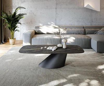 Produktbild von DELIFE Couchtisch Edge Boot 140x80 cm Keramik Laminam® Noir Desir Braun Conis Metall Schwarz