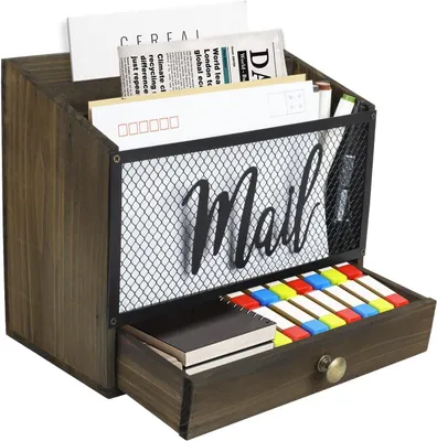 Produktbild von Schubladeneinsatz & -organizer Schreibtisch-E-Mail-Organizer aus Holz mit 3 Fächern, Schubladen-Arbeitsplatte für Büro, Schule, Rechnungen, Dokumente,