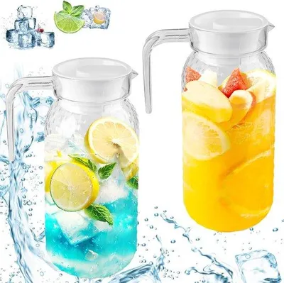 Immagine prodotto di Set da 2 bicchieri in acrilico con coperchio, trasparenti, 1 litro, senza BPA, infrangibili