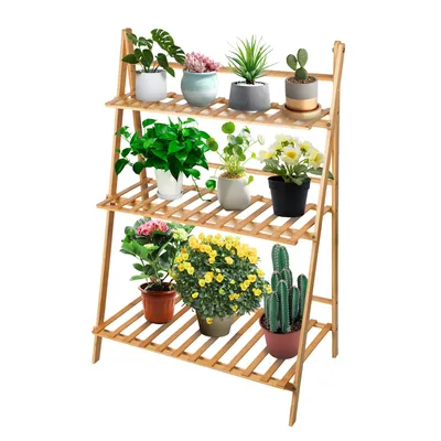 Produktbild von Blumenregal Pflanzenregal 3-Tier Blumenständer Blumenbank Blumentreppe für Balkon Garten Hölzern