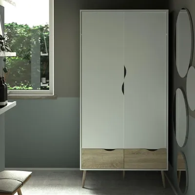 Image de Armoire OSLO Armoire à portes Blanc / Chêne structuré