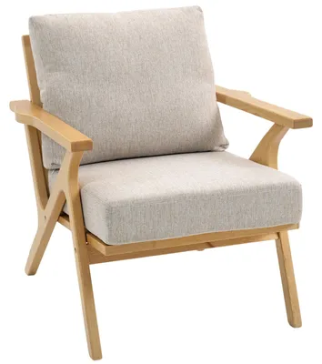 Image de Fauteuil salon, fauteuil scandinave en tissu effet lin, coussins rembourršŠe et pieds en bois d'hšŠvšŠa, 76x87x88cm, beige