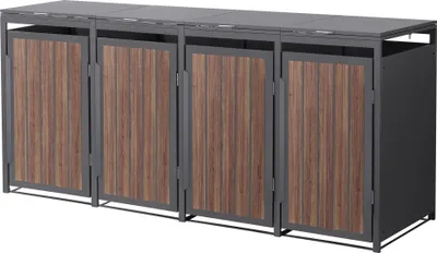 Obrázok produktu pre ML-Design 4-košový box na odpadky, kryt na 1 kôš 240L 260x80x120 cm antracitová oceľ so vzhľadom dreva, box na odpadky s výklopným vekom a dvierkami
