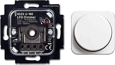 Produktbild von BUSCH-JÄGER, LED-Drehdimmer (LED Dimmer) 6523 U-102 (6523U 102) 6523U102 mit Zentralscheibe 2115-214 in Reflex Si alpinweiß