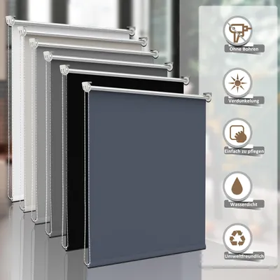 Produktbild von Verdunklungsrollo 60 x 160 cm Thermorollo Fensterrollo Dunkelblau Klemmfix Rollo ohne Bohren