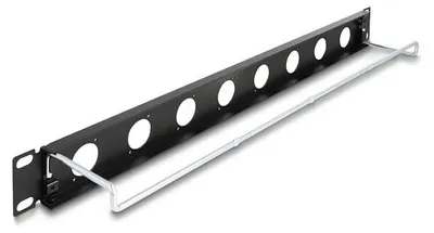 Productafbeelding van Delock 19-inch D-type patchpaneel met ontlastingsrail, 8 poorten, 1 HE, zwart
