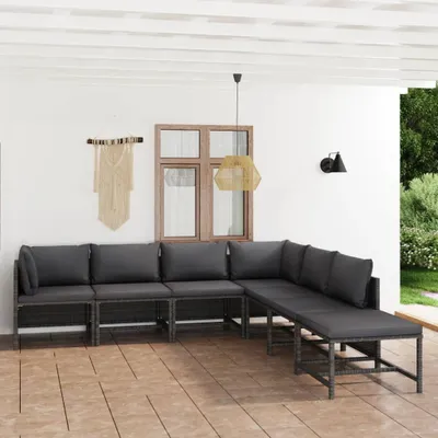 Produktbild von "Rabatt" 7-tlg. Garten-Lounge-Set - Wetterfestes Sitzgruppe - für 6 Personen - mit Kissen Poly Rattan Grau - Lounge-Dining set CC2595