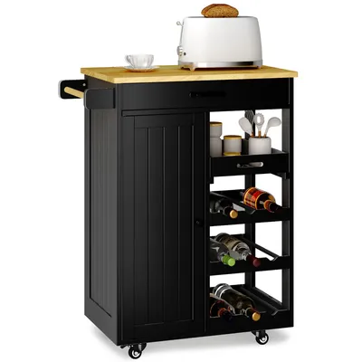 Zdjęcie produktu dla Wózek kuchenny BEALIFE KC52 64x36x91 cm | Z kółkami z hamulcem, wieszakiem na ręczniki (10 cm), regulowanymi półkami i tacą | Czarny