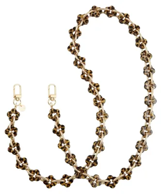 Produktbild von Handykordel Crossbody Lang Leopard Blumen mit goldenen Verschlüssen und Blumenperlen