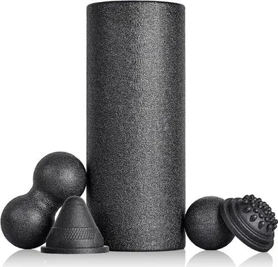 Immagine prodotto di Set di rulli per fasciati da 5 pezzi con palla per fasciati e Duoball nero per l'allenamento yoga