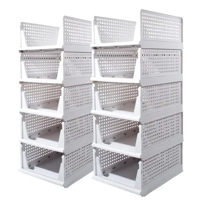 Produktbild von 10 Stück Faltbar Lagerkisten,Stapelbar Kleiderschrank Organizer,Schublade Aufbewahrungsbox,für Bad Schlafzimmer,Weiß