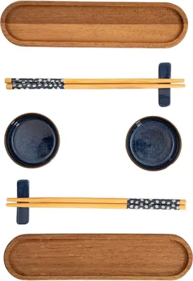 Produktbild von HOMLA AKITA Sushi-Set mit marineblauen Schalen und Akazienbrettern 8 el.