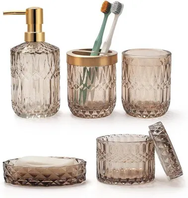 Immagine prodotto di Set di accessori da bagno in stile vintage, 5 pezzi, vetro cristallo verde