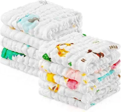 Produktbild von Baby-Waschlappen aus Baumwoll-Mousseline, 30x30 cm, 6-lagig, Blasenmuster, schnell absorbierend