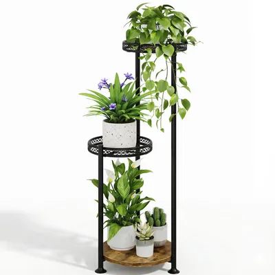 Image de Support à fleurs en métal, plusieurs niveaux, noir, pour intérieur