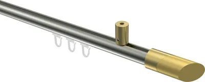 Produktbild von Interdeco Innenlaufstange / Gardinenstange mit Innenlauf Edelstahl-Optik / Messing-Optik, Typ Sonius Verano (Schräge Bicolor) Deckenmontage, 20 mm Ø 1-läufig, 180 cm