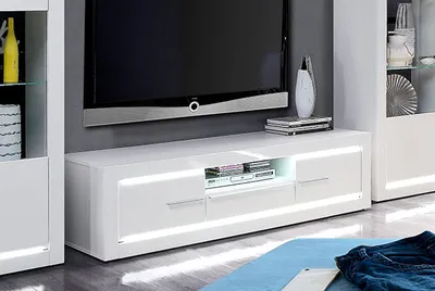 Image de Meuble TV bas, 157 cm, blanc brillant