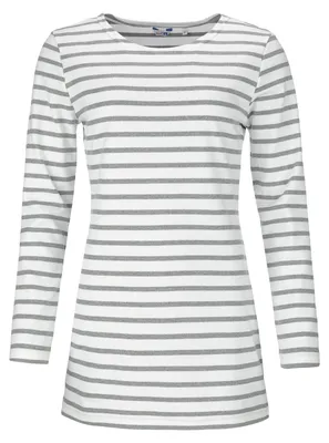 Produktbild von modAS Damen Long-Shirt mit Streifen Maritim - Gestreiftes Shirt Komfortschnitt aus Baumwolle in Weiß-Graumelange Größe 54