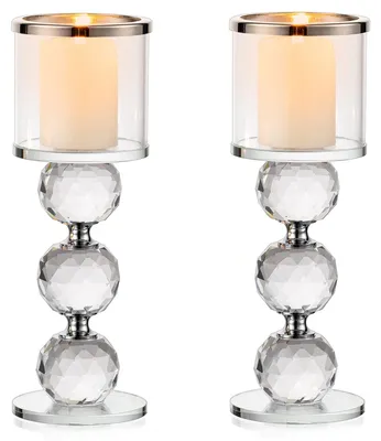Imagen del producto de Omgoods - Juego de 2 portavelas de cristal, vidrio transparente