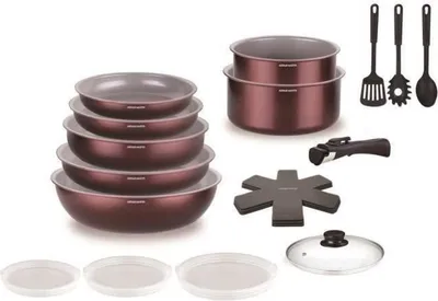 Image de Batterie de cuisine - Tous feux y compris induction - ARTHUR MARTIN - AM2503 - Aluminium - 18 pièces - Poignée amovible