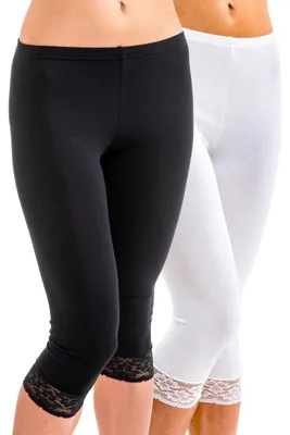 Produktbild von HERMKO 5722 2er Pack Damen 3/4-Leggings mit Spitze, Farbe:weiß / schwarz, Größe:52/54 (XXL)