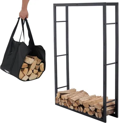 Imagen del producto de Estante de metal para leña, 100x25x148 cm, color , para uso en interiores y exteriores