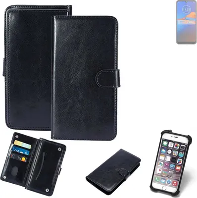 A collection of black leather phone cases and a smartphone.