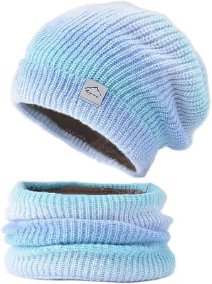 Produktbild von Mütze und Schal, Farbverlauf Winter-Set Warm Blau 56-60 cm