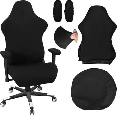 Produktbild von Bürostuhl überzug Set,4Stück Gaming Stuhl Bezug,Bürostuhl Bezug Universal,Hussen für Stühle mit Armlehnen,Stuhlrücken bezug,Sitzbezug bürostuhl für Computer Stühle/pc Sitzbezug Stuhl (Schwarz)