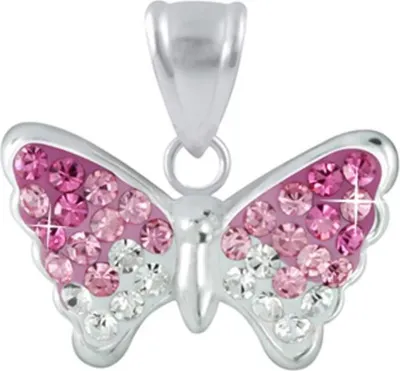 Produktbild von Schmetterling Kette Silber 925: Mädchen & Damen Kristall Schmuck Pink ohne Kette
