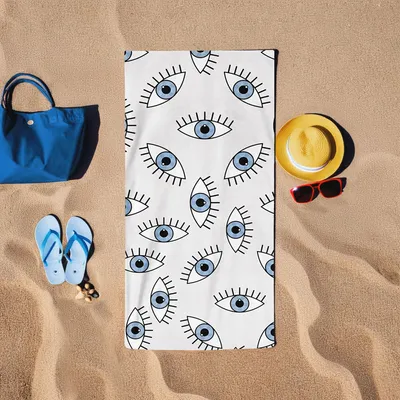 Produktbild von Mijolnir, Blue Eyes, Strandtuch, Weiß, 60 % BAUMWOLLE / 40 % POLYESTER, 75 x 150 cm