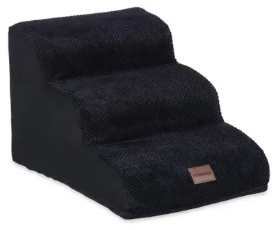 Produktbild von Relaxdays Hundetreppe 3 Stufen, für Hunde & Katzen, HBT: 33 x 41 x 54 cm, weiche Haustiertreppe, Bett und Couch, schwarz