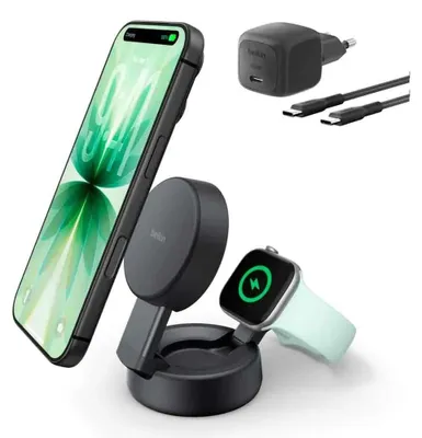 Produktbild von Belkin UltraCharge 25W Qi2 magn. 2-in-1 Lad.dunkelgrau WIZ043kqCH
