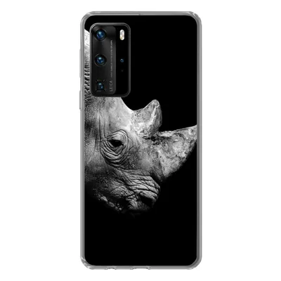 Produktbild von MuchoWow® Handyhülle Schutzhülle Hülle für Huawei P40 Pro Portrait Nashorn auf schwarzem Hintergrund Silikon Softcase Handy Hülle - Schutz