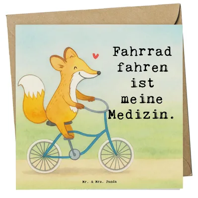 Produktbild von Mr. & Mrs. Panda Grußkarte Fuchs Fahrrad fahren Design - Weiß - Geschenk, Mountainbiking, Radeln, Radsport, Trekking, Sport, faltkarte, anlasskarte, Glückwunschkarte