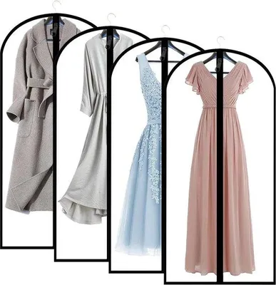 Image de Unyqoos® : Lot de 4 housses de rangement pour vêtements, respirantes, de 60 x 160 cm, en PEVA, avec fermeture éclair – transparentes, anti-mites, pour protéger les robes longues et les costumes