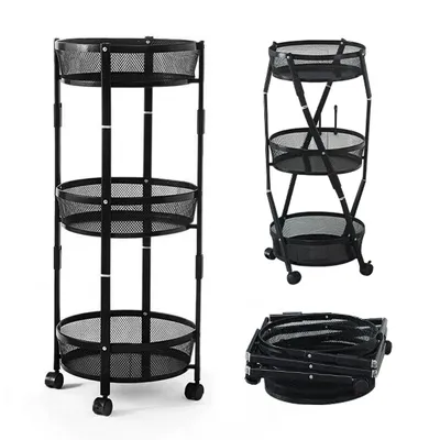 Produktbild von SevenComfort Servierwagen, Küchenwagen mit Rollen, Rollwagen klappbar 3 Ablagen, für Küche, Bad, Wohnzimmer, Büro, Schwarz