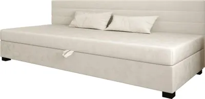 Produktbild von AURA SOFA Boxspringbett WILD BIZ 80x195 Komplett-Set mit Bonell Matratze, Polsterbett mit Bettkästen - Hellbeige, MONOLITH 02
