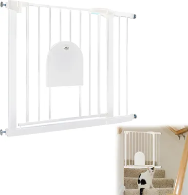 Image de Barrière de sécurité LARS360 Barrière d'escalier Barrière de sécurité sans perçage avec porte coulissante pour animaux domestiques Auto-Close 180° (85-95cm blanc)
