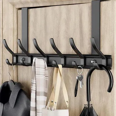 Image de Porte-manteaux pour porte, 6 crochets, peu encombrant, pour la chambre ou la salle de bains
